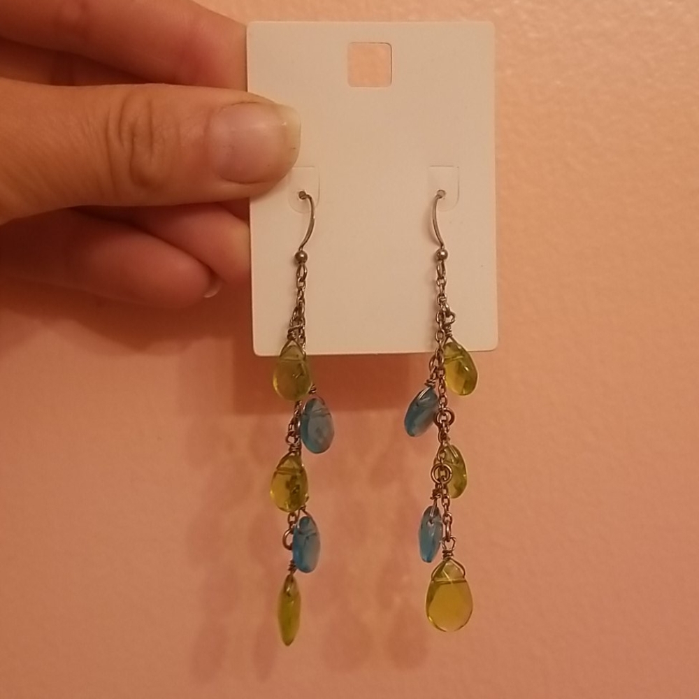 Blue and Green gem drop earrings